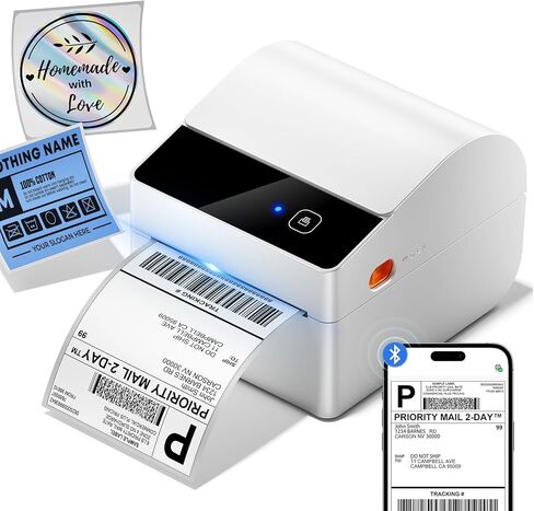 ASprink Bluetooth Shipping Label Printer 4x6, 2025 New Version Thermal Label Printer with Built-in Label Bin for Small Business, Shipping Packages, Home, Office, Compatible with Amazon, Ebay, USPS in Saudi Arabia