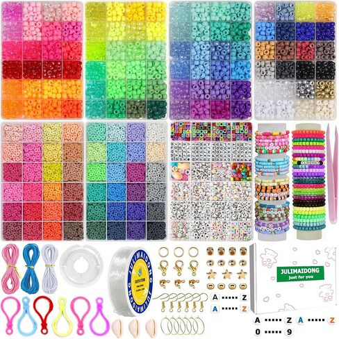 6500pcs حبات المهر ، حبات لصناعة الأساور ، حبات شعر متعددة الألوان لضفائر الشعر ، 27 لونًا من حبات الصداقة الكاندي مجوهرات صنع مجوهرات للحرف in Kuwait