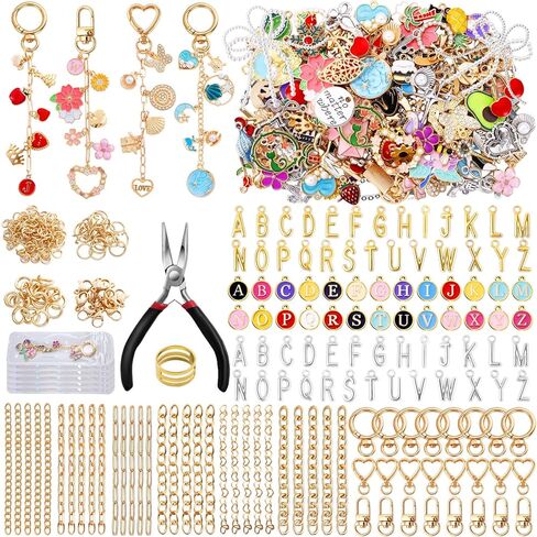 Wurosi 544Pcs Keychain Making Kit with Charms, Including 24 Keychains Clips 30 Extender Chain 198 Charm Jewelry Plier, DIY Keychains Kit, for Keychain Making Supplies DIY Crafts in Kuwait