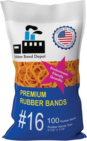 Rubber Band Depot, Size #16, Everyday Bands, Business Rubber Bands - Rubber Band Measurements: 2-1/2" x 1/16'' - Approximately 210 Rubber Bands Per Bag - 1/8 Pound Bag in Kuwait