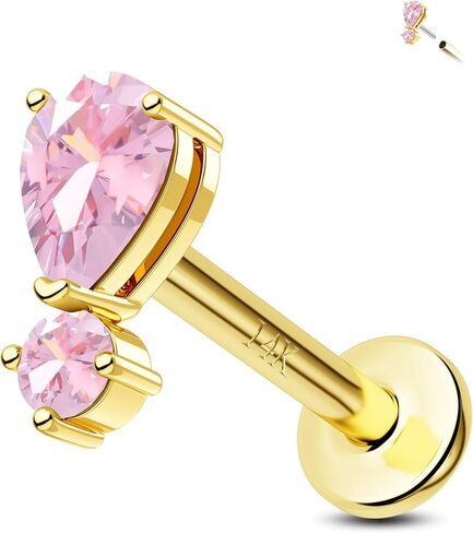 اليهودي 14K الذهب الصلبة الذهب عديمة الخيط الأقراط في الجزء العلوي في دفع tragus stud stud 16g غضروف الغضروف ثقب 8 ملم هولكس مثقوب المجوهر in Kuwait