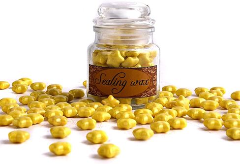 TELOSMA 100 Stars Shape Sealing Wax Beads - Big Wax Seal Beads in Glass Jar, Making Wax Seals for Wedding or Event Party Invitation, Thanks Card Envelope, Gift Wrapping - Glitter Yellow in Saudi Arabia