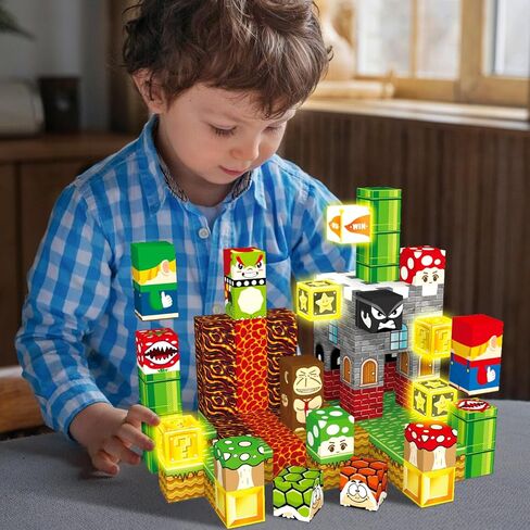 Magnetic Blocks Building Toys, 1" Light Up Building Blocks Magnet Cubes for Toddlers Boys Girls 3+, Build Game Adventure Scenes STEM Sensory Construction Toys in Kuwait