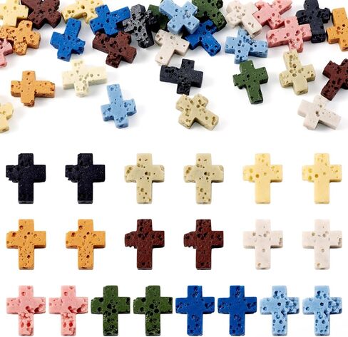 Beadthoven 30pcs Gemstone Cross Beads Small Stone Cross Spacer Beads Healing Crystal Jesus Crucifix Beads Natural Synthetic Gemstone Beads for Jewelry Making Necklace Bracelet Easter Beads Supplies in Kuwait