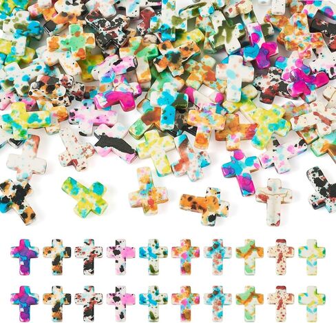 Beadthoven 30pcs Gemstone Cross Beads Small Stone Cross Spacer Beads Healing Crystal Jesus Crucifix Beads Natural Synthetic Gemstone Beads for Jewelry Making Necklace Bracelet Easter Beads Supplies in Kuwait