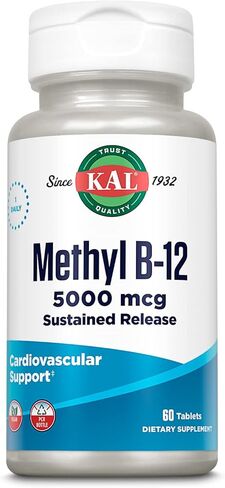 KAL Vitamin B12 Methylcobalamin 5000mcg, Healthy Energy, Metabolism, Nerve & Red Blood Cell Support,* Fast Dissolve ActivMelts, Optimal Absorption, Natural Raspberry Flavor, 90 Servings, 90 Micro Tabs in Saudi Arabia