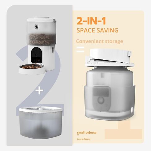 وحدة تغذية القط أوتوماتيكي مع الكاميرا ونافورة الماء 1080p HD Video 2.4G & 5G WIFI Timed Auto Timeer مع التحكم في التطبيق ، القطط المتعددة ، قابلة للفصل لسهولة النظيف الأبيض in Kuwait