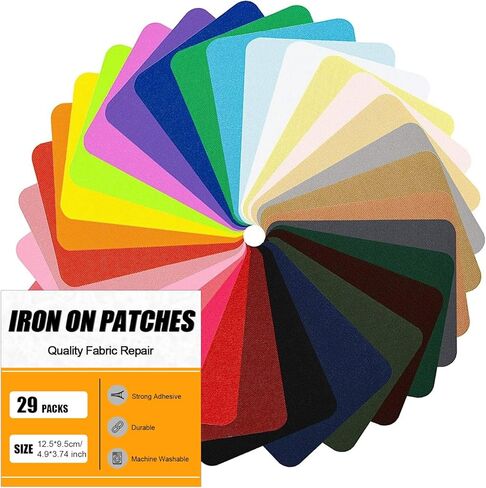 MOONSJONES Iron on Patches for Clothes Fabric Repair, 20 PCS Multi-Colored Reparing Decorating Kit for Ripped Inside & Outside Pants, Jeans, Jacket, Tents, Hat, Canvas(9.5 cm x 12.5 cm) in Saudi Arabia