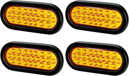 6.3" Oval Amber/Green Strobe Lights 24LEDs Recessed Mount w/Flash Patterns for Trailer Truck Towing Lights IP67 Waterproof with 3-prong Wire Pigtails and Rubber Grommets 4Pcs in Saudi Arabia