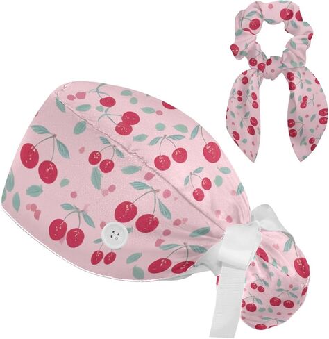 Scrub Caps Women with Button,Adjustable Surgical Caps with Ponytail Pouch,Blue Flower and Yellow Floral Working Cap with Bow in Saudi Arabia