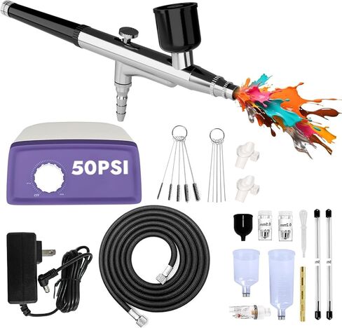 50 PSI Airbrush Kit with Air Compressor, High Pressure Airbrush Kit Non-Clogging with 0.2/0.4/0.5mm Nozzle/Cleaning Sets, Dual-action Air Brush for Painting, Modeling, Cake Decor, Makeup, Nails, DIY in Saudi Arabia