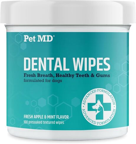 Pet MD Pet Dental Finger Wipes for Dogs - Plaque and Tartar Remover for Dogs to Improve Oral Care - Pet Teeth Cleaning Finger Wipes for Healthy Gums and Fresh Breath - Fresh Apple & Mint, 50ct in Saudi Arabia