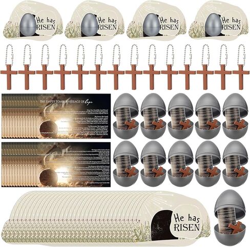 30 Sets/120 Pcs Easter Empty Tomb Egg He Has Risen Empty Tomb Card with Cross Beads Gospel Tracts Resurrection Religious Easter Egg for Kids Adult Sunday School Church Basket Stuffers in Kuwait