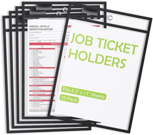 12 Pack Horizontal Job Ticket Holders with 3 Rings Fit for 8.5 x 11 Inch Work Order Plastic Sleeves for Documents 10 x 12.5 Dry Erase Pockets Reusable (Black) in Saudi Arabia