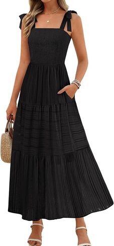 MEROKEETY Women's Summer Boho Maxi Dress Beach Vacation Casual Smocked A Line Sundress with Pockets in Saudi Arabia