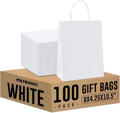 METRONIC 16X6X12 Inch Large Black Paper Bags 50 Pack, Kraft Gift Paper Bag with Handles, Shopping Bags for Small Business, Boutique, Gift Wrap, Bulk in Kuwait