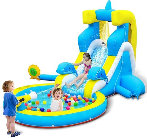 شريحة ماء قابلة للنفخ في Culaluva: 5 في 1 تمساح تفجير منزل ترتد للأطفال - حمام سباحة سبركش تسلق كرة السلة حافة 480 واط - لحفلة عيد ميلاد في الهواء الطلق في الفناء الخلفي in Kuwait