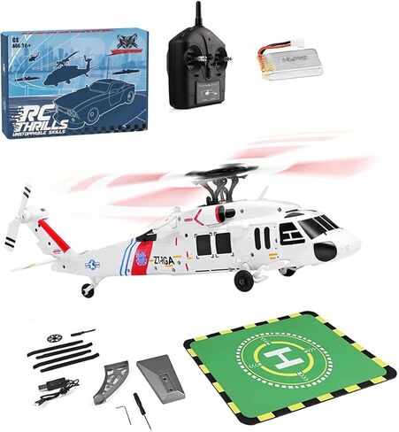 WL K170 Black Hawk RC Helicopter, 2.4G 4CH Flybarless 6-Axis Gyroscope Altitude Hovering RC Military Helicopter with Display Stand and Apron Takeoff Landing Pads (RTF Version) in Saudi Arabia