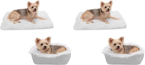 Furhaven Self-Warming Cat Bed for Indoor Cats, 4-Beds-in-1 & Washable - Plush Long Faux Fur Convertible Cuddler - Silver, Small in Kuwait