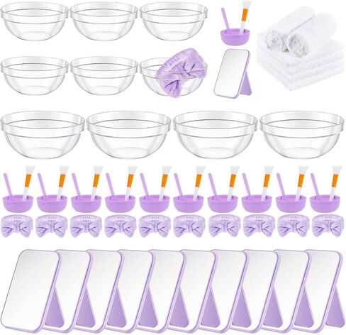 6 مجموعات بيضاء سبا لحفلات اللوازم للبنات تشمل وعاء قناع الوجه مع ملعقة ملعقة سليكون فرشاة المرآة منشفة رأس العائلة ل DIY SPA SLEIPOVER SLUBRES in Kuwait