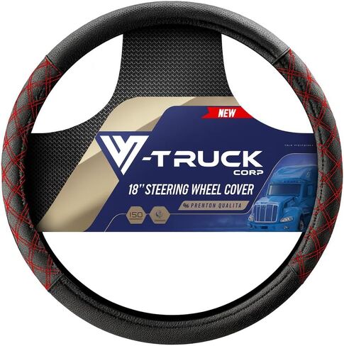 Steering Wheel Cover 18 inch Size Faux Leather Semi Truck, BLACK WITH GREY STITCHING in Kuwait