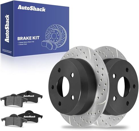 AutoShack Rear Brake Kit Replacement for 1999-2004 Jeep Grand Cherokee V8 Drilled & Slotted E-Coated Disc Brake Rotors Black Ceramic Brakes Pads 12.01" 305 mm SCDPR61216121791 in Kuwait