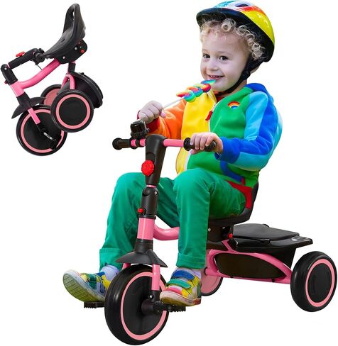 Toddler Tricycle, Kids Tricycle with Bell, Foldable Kids Trike for Age 18 Months to 5 Years, Baby Trike with Adjustable Seat, Gift for Boys and Girls, Blue in Kuwait