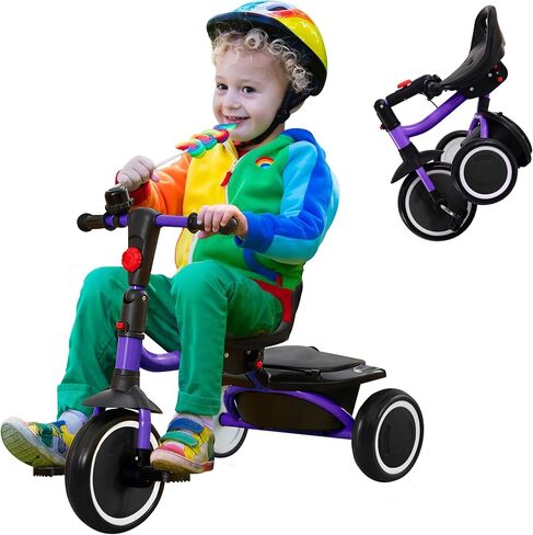 Toddler Tricycle, Kids Tricycle with Bell, Foldable Kids Trike for Age 18 Months to 5 Years, Baby Trike with Adjustable Seat, Gift for Boys and Girls, Blue in Kuwait
