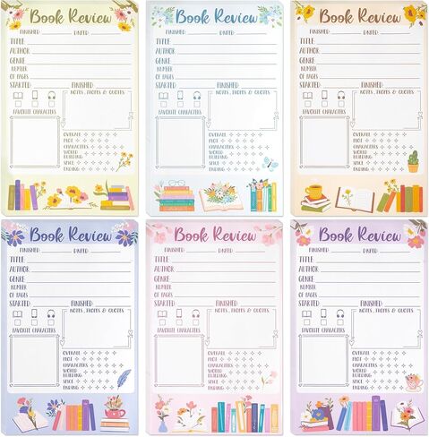 L1rabe Flowers Book Review Notepads - Back to School 6Pcs Colorful Reading Journals Tracking Notepads for Book Lovers Readers Bookish Bookworm Gift, Reading Log for Students Teachers Women to Review in Saudi Arabia