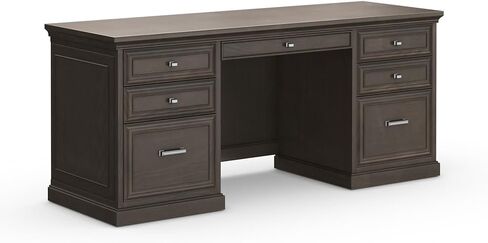 NBF Signature Series Stateman Credenza Desk 68 "W × 24" D Gray مع أدراج مربع وأدراج قابلة للقفل وأدراج لوحة المفاتيح وإدارة الأسلاك للمكتب المعاصر in Kuwait