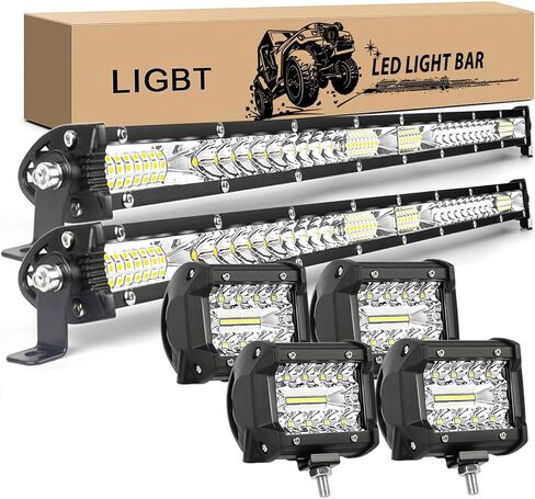 LIGBT 2Pcs 21 Inch 204W Slim LED Light Bar 4PCS LED Pods 4Inch 60W Spot Flood Combo Fog Light Driving Light Work Light Roof Bumper Lamp Offroad Light for 4x4 Trucks SUV ATV UTV in Kuwait