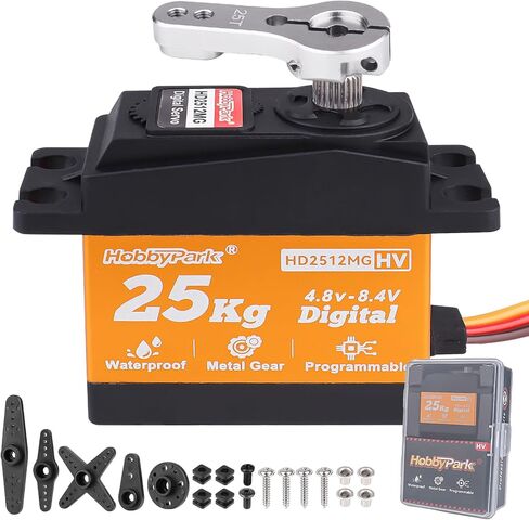 HobbyPark Waterproof RC Servo 25KG High Torque Metal Gear Digital Servo for 1/12 1/10 RC Car Truck Buggy Programmable 2BB Control Angle 180° HV (Coreless Motor) in Saudi Arabia