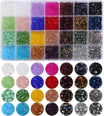 2800pcs Crystal Beads Jewelry Making Kit - 28 Color Electroplated Tapered Beads for Bracelet Making Kit 3mm Sparkly Crystal Beads Bracelet Necklace Making DIY Craft Creative Gifts for Adults & Women in Saudi Arabia
