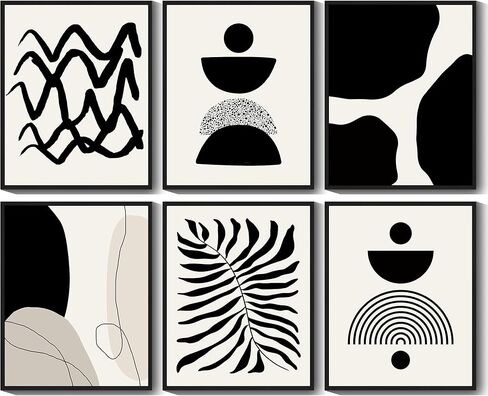 Drsoum Abstract Boho Wall Art Minimalist Framed Boho Room Decord Black Line Line Mid Century Modern Modern Bohemian Bedroom Roome Wroom Langing 8x10Inx6pcs (Framed) in Kuwait