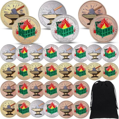 24 Pcs Bulk Funny Dumpster Challenge Coins Fire Desk Accessories Motivational Tokens Classroom Awards for Students Team Appreciation Farewell Gifts for Teachers Coworkers Employees Office Staff in Kuwait