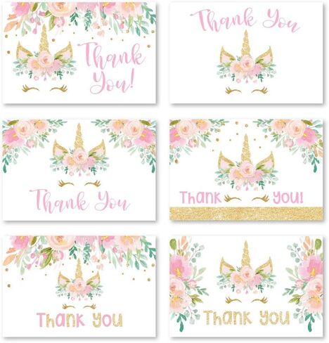 Designs Hadley 24 Floral Princess Baby Shower Thank You With With Wicks و Kids Thank-You Note و 4 × 6 هدية لبطاقة الامتنان لحزمة الضيوف للحفلة ، فتاة عيد ميلاد in Kuwait