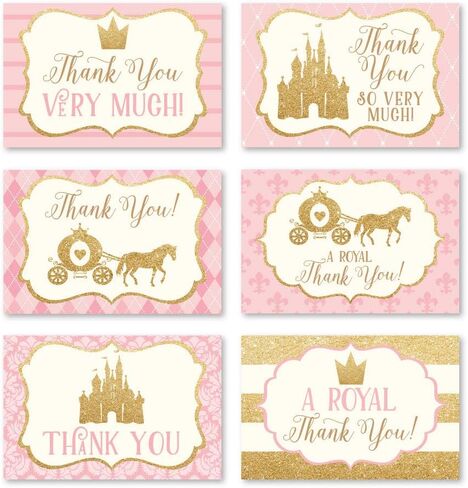 Designs Hadley 24 Floral Princess Baby Shower Thank You With With Wicks و Kids Thank-You Note و 4 × 6 هدية لبطاقة الامتنان لحزمة الضيوف للحفلة ، فتاة عيد ميلاد in Kuwait