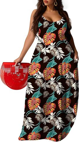UOUA Hawaiian Dresses for Women Plus Size Sundress Luau Party Summer Curvy Maxi Tropical Boho Sexy Dress in Kuwait