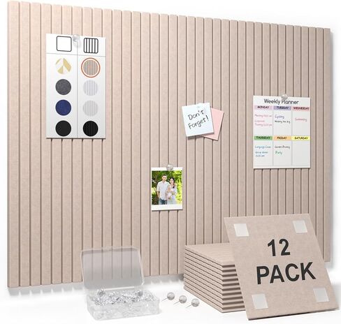 Smarpau Barge Cork Board 48 "x36" ، 12 لوحات من ألواح النشرة ، لوحة دبوس Corkboard مع 50 علامات تبويب لاصقة قابلة للإزالة 35 Pushpins ، بلاط جدار الفلين للفصول الدراسية المنزلية المكتبية (خطوط رأسية خفيفة الجمل) in Kuwait