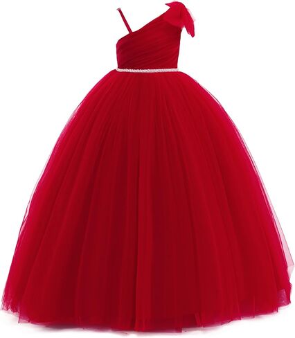 Tulle Flower Girls Dress One Shoulder Formal Princess Wedding Pageant Birthday Party Holiday Ball Gown Dresses in Kuwait