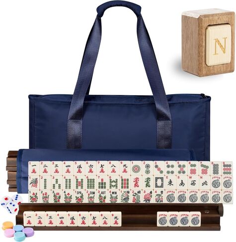 مجموعة لعبة Mahjong الأمريكية ، 166 بلاط Mahjong White Premium مع حقيبة حمل برتقالية أنيقة حجم المسافر ، مجموعة Mahjong الغربية مع رفوف/دافعين من 4 قطع ، Mahjongg Ma Jong Set in Kuwait