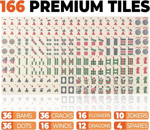 مجموعة لعبة Mahjong الأمريكية ، 166 بلاط Mahjong White Premium مع حقيبة حمل برتقالية أنيقة حجم المسافر ، مجموعة Mahjong الغربية مع رفوف/دافعين من 4 قطع ، Mahjongg Ma Jong Set in Kuwait