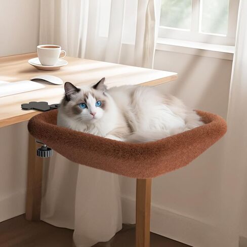 Cat Desk Bed -Supports 45 lbs, Rotating Silent Stability, Cat Hammock with Elasticity Memory Sponge, Removable Washable Bed Cover, Soft Comfortable, Suitable for Home & Office (White Set) in Kuwait