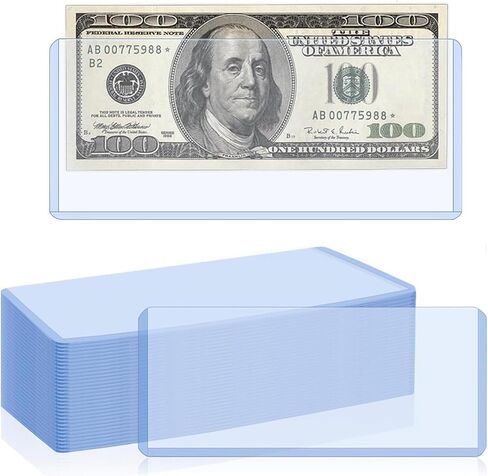 32 Pack Dollar Bill Sleeves, 6.8" x 2.9" Banknotes Top-Insert Holders, Hard Plastic Clear Money Holder, Waterproof Currency Sleeves Dollar Display Protector Organizer Case Supplies for Collectors in Kuwait