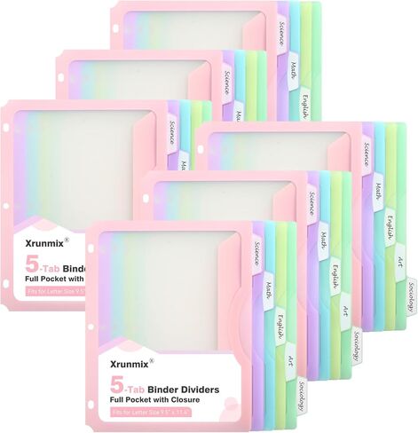 5-Tab Dividers with One Full Pocket, 5 Counts Binder Dividers, 8.5 x 11'' Dividers for 3 Ring Binder 1''/2'' Recipe Binder Dividers with 5 Tabs for Back to School, Pastel Color (1) in Saudi Arabia