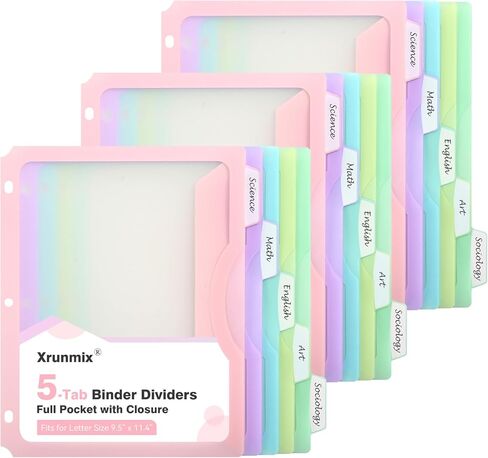 5-Tab Dividers with One Full Pocket, 5 Counts Binder Dividers, 8.5 x 11'' Dividers for 3 Ring Binder 1''/2'' Recipe Binder Dividers with 5 Tabs for Back to School, Pastel Color (1) in Saudi Arabia