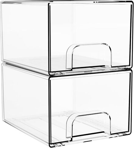 Yieach 2 Pack Stackable Storage Drawers,4.4" Tall Makeup Organizer Countertop,Clear Acrylic Storage Containers Bins for Baby Bottle,Medicine,Craft Pen or Vanity,Bathroom,Cabinet,Undersink Organization in Saudi Arabia