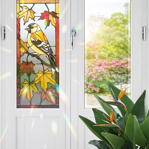 Hummingbird & Roses Stained Glass Window Film, Decorative Hummingbird & Roses Stained Glass Window Film, Hummingbird & Roses Stained Glass Window Film for Bathroom Door Heat Anti UV RA02 in Kuwait