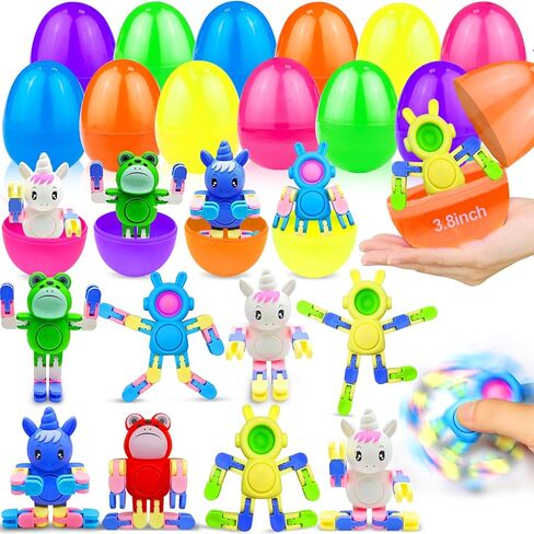 12 Pack 3.4" Jumbo Prefilled Easter Eggs Magic Bean Cubes Toys, Stress Relief Fidget Spinning Puzzle Toy Brain Teaser Game Kids Boy Girl Easter Basket Stuffers Filler Plastic Egg Hunt Party Favor Gift in Kuwait