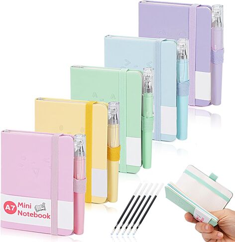 5 Pcs Pocket Notebook, Small Journaling Notebooks Pocket Size, A7 Notepads with Pen, Portable Mini Leather Notepad for School,Office, Journal(200 Pages) in Saudi Arabia